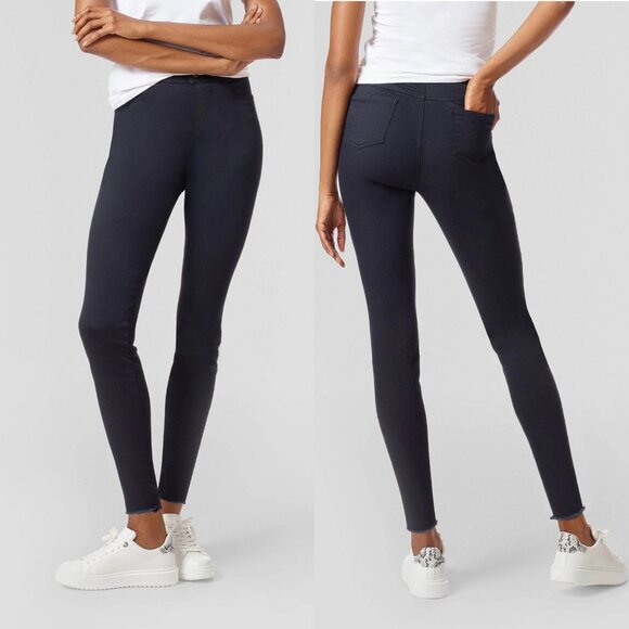 Medium - Hue Studio Womens Mid-Rise Frayed Edge Denim Leggings - Black - Picture 1 of 7